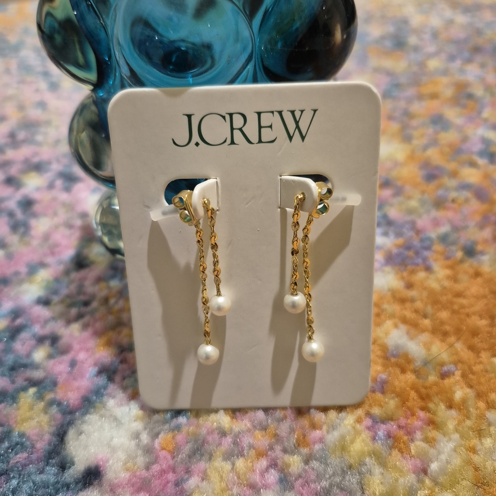 J. Crew Gold Chain Earrings with Pearl Accents